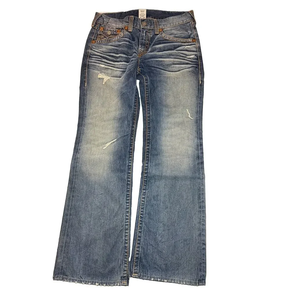 True Religion Billy Big T Distressed Jeans Mens 34 Blue Made In USA Y2K